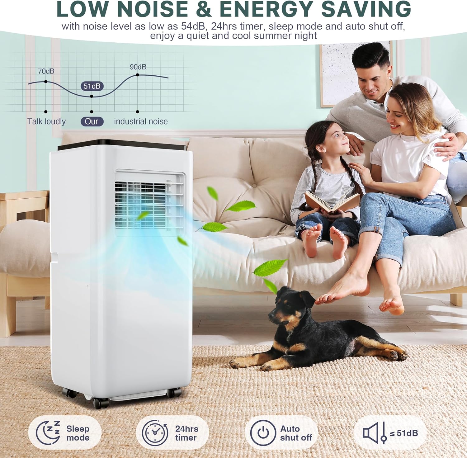 10000 BTU Portable Air Conditioner – 3-In-1 Ultra-Quiet Cooling, Dehumidifier & Fan for Rooms Up to 500 Sq. Ft. – Remote Control, Sleep Mode, 24H Timer & Windows Kit