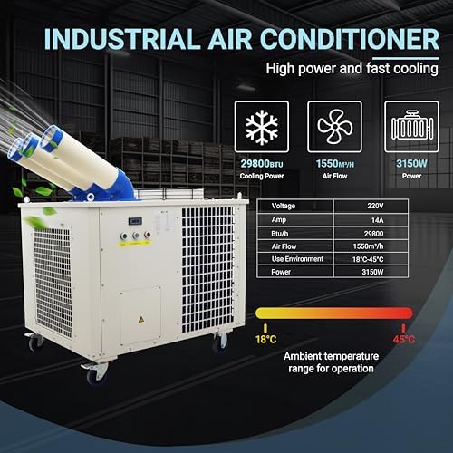 29800BTU/H Industrial Air Conditioner Portable Air Conditioner Portable Mobile Spot Cooler Industrial Grade Three-Duct 3.15KW 220V