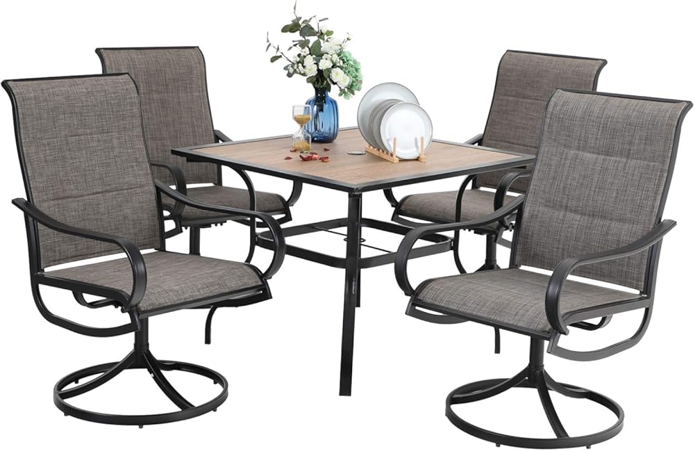 PHI VILLA 5 PCS Patio Dining Set with 4 Padded Outdoor Swivel Dining Chairs and 37