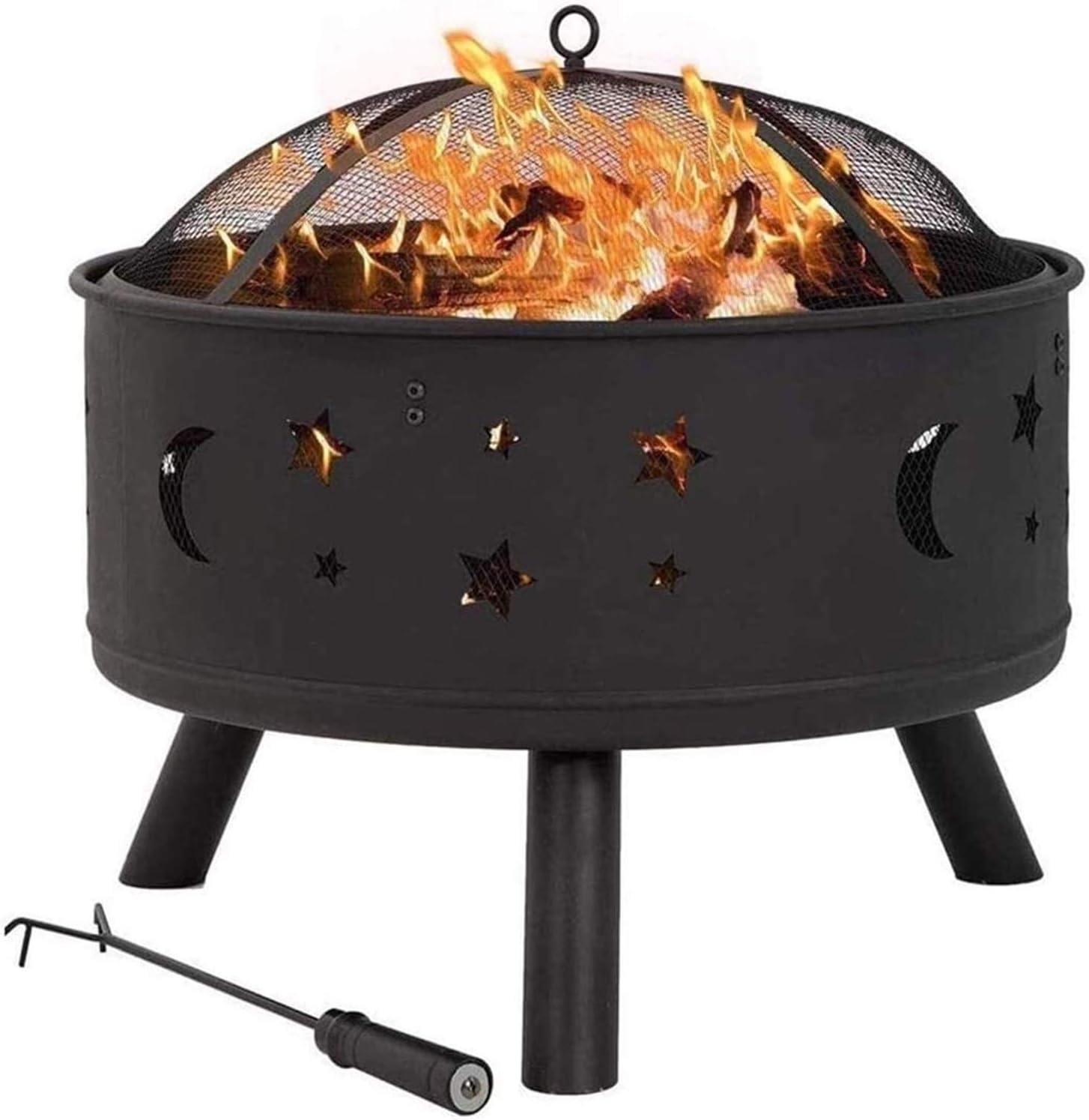Fire Pits Outdoor Wood Burning Bowl, 24 Inches Diameter Wood Burning Steel Fire Patio & Backyard Firepit