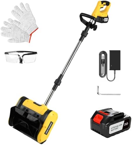 21V Cordless Snow Shovel Set, 13-inch Brushless Electric Snow Blower, Equipped with 2*21V Lithium-ion Battery Packs, Adjustable Handle and Safety Switch, Suitable for Driveways (21V Yellow 1 Battery)
