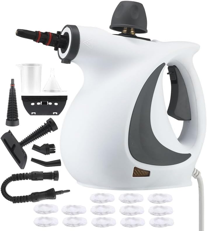 Handheld Pressurized Steam Cleaner,Power Washer，with 1 Set Accessories, Multi-Purpose Steamer for Cleaning Car, Furniture, Floor, Upholstery, Grout and Tile (1 set+13 fabrics)