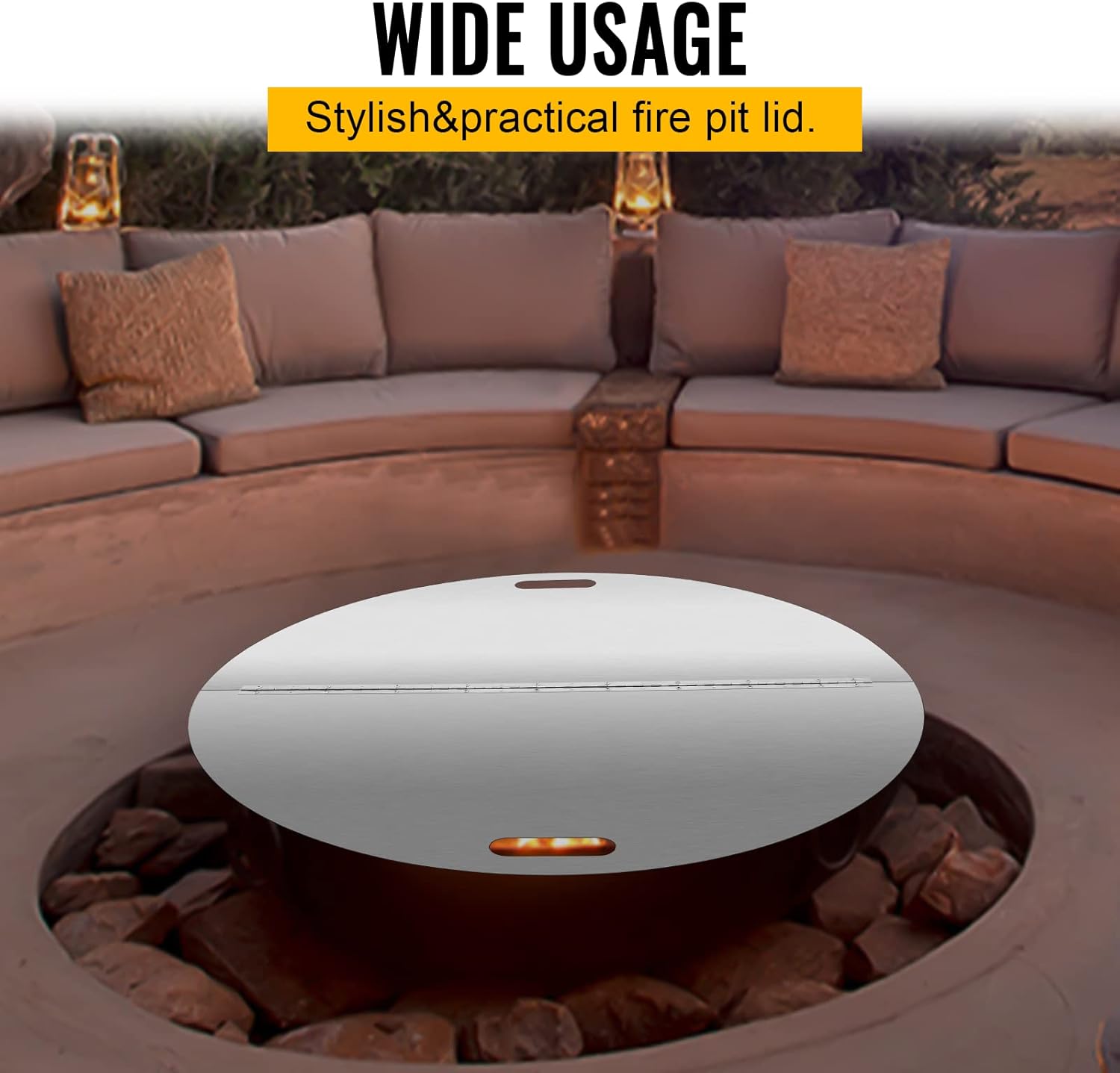 40 Inch Round Fire Pit Lid, 304 Stainless Steel Foldable Fire Pit Ring Snuff Cover, Ring Lid 3mm Thickness for Any Round Patio