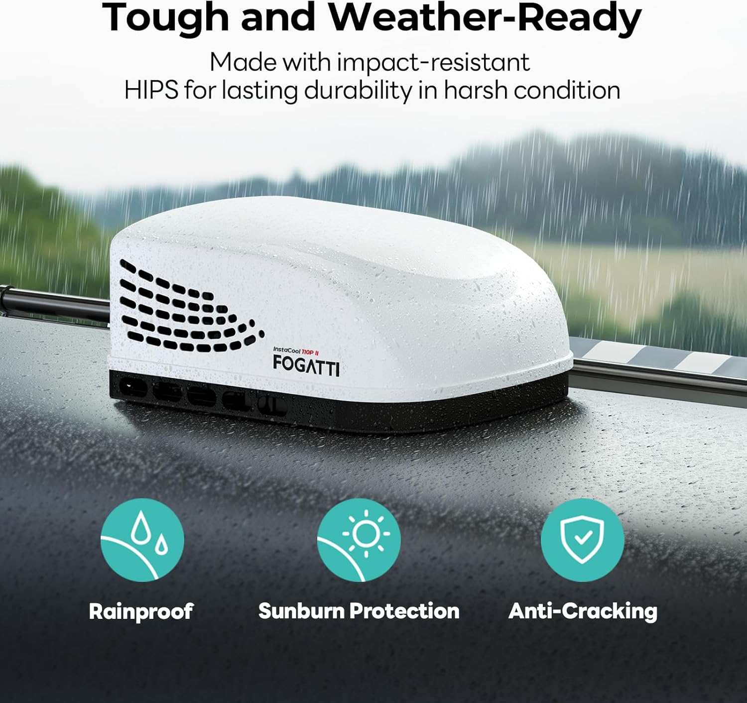 FOGATTI RV AC Unit with Heat Strip, 11000 BTU Non-Ducted Roof top RV Air Conditioner Cooling and Heating, Air Distribution Box (White)