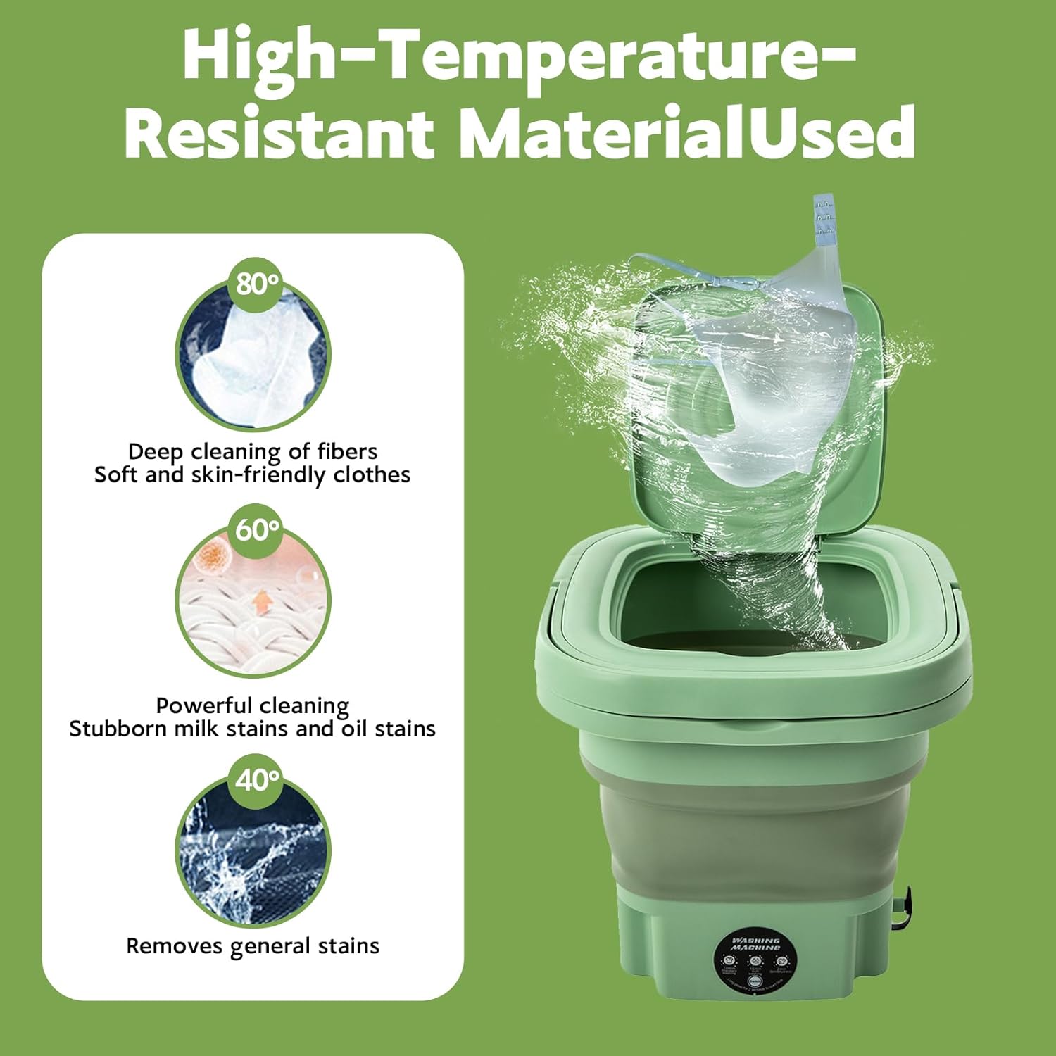 8 L Portable Mini Washing Machine, Foldable Washer and Spin Dryer with Drainage Basket, Electric Collapsible Washing Machine for Apartment Camping, RV, Travel, Underwear, Socks (Mint Green)