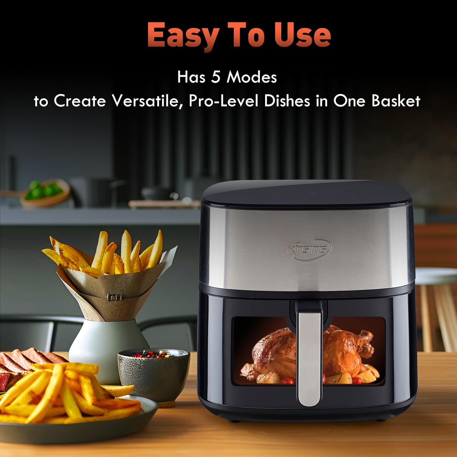 Air Fryer 8 in 1, XL 8.5 QT Large Airfryer with View Windows,MAX 400℉ for Crispy, 85% Less Oil, Fast Roast, Preheat, Shake, Bake, Non-Stick Basket for Easy Clean, With Professional Recipes