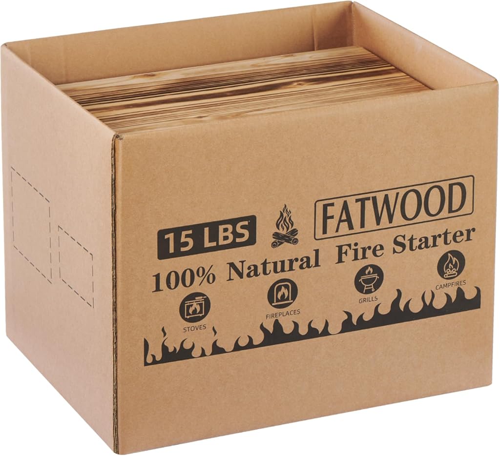 Fatwood Fire Starter Sticks 15lb with Wooden Box, 100% Natural Fire Starters, Fire Wood, Pine Firewood Firestarter for Campfires, Fireplace, Firepit, Bonfires or BBQ Grill, Easy Ignition Fat Wood