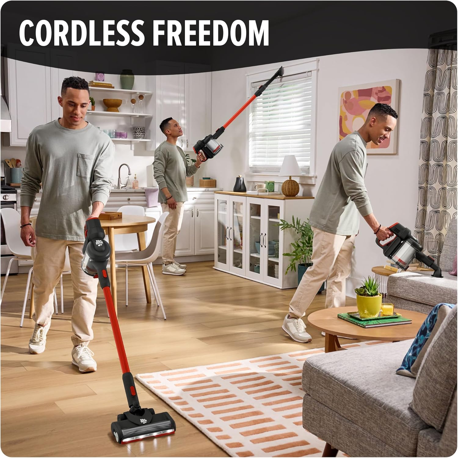 Dirt Devil Self-Standing Cordless Stick Vacuum Cleaner with Included Tools, for Carpet and Hard Floors, Lightweight Design, Powerful Suction, LED Headlights, BD57000V, Black