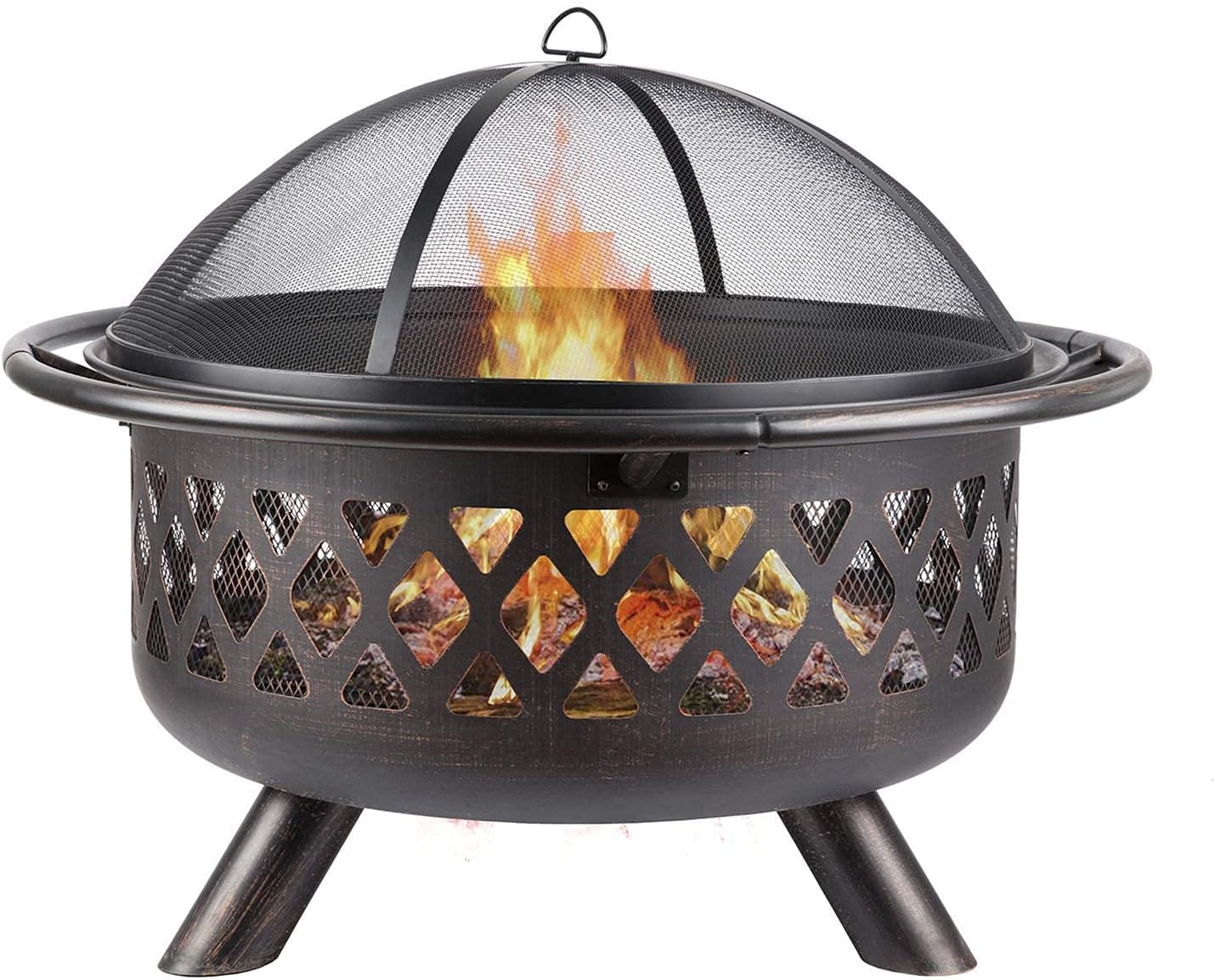 Small Fire Pit,Outdoor Fire Pit with BBQ Grill Shelf Fire Bowl with Spark Protection Mesh Extra Includes Poker and Cover Garden Patio Heater