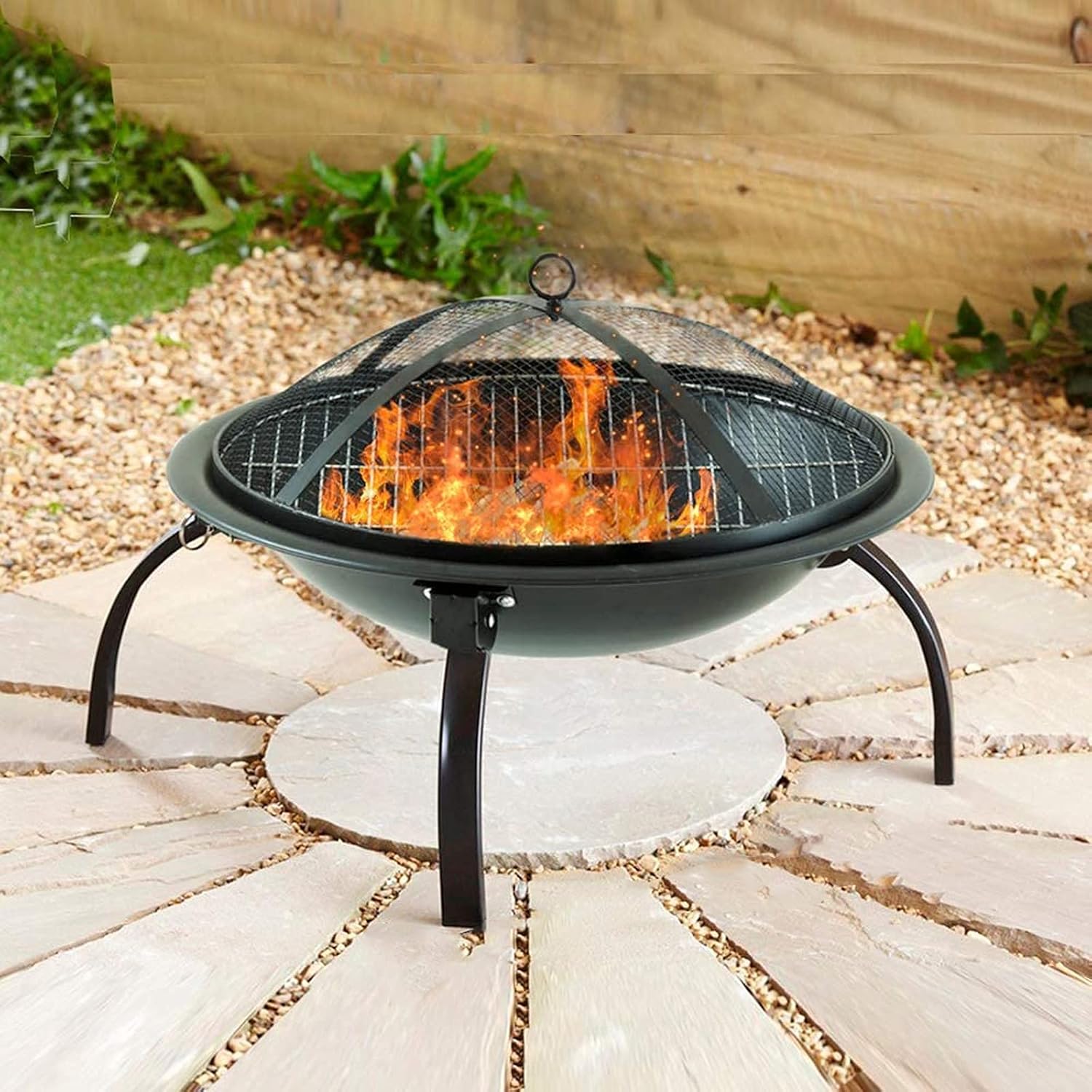 Portable Fire Pits Outdoor Wood Burning BBQ Grill,Small Fire Pits Bowl with Mesh Spark Screen Cover Wood Firepit