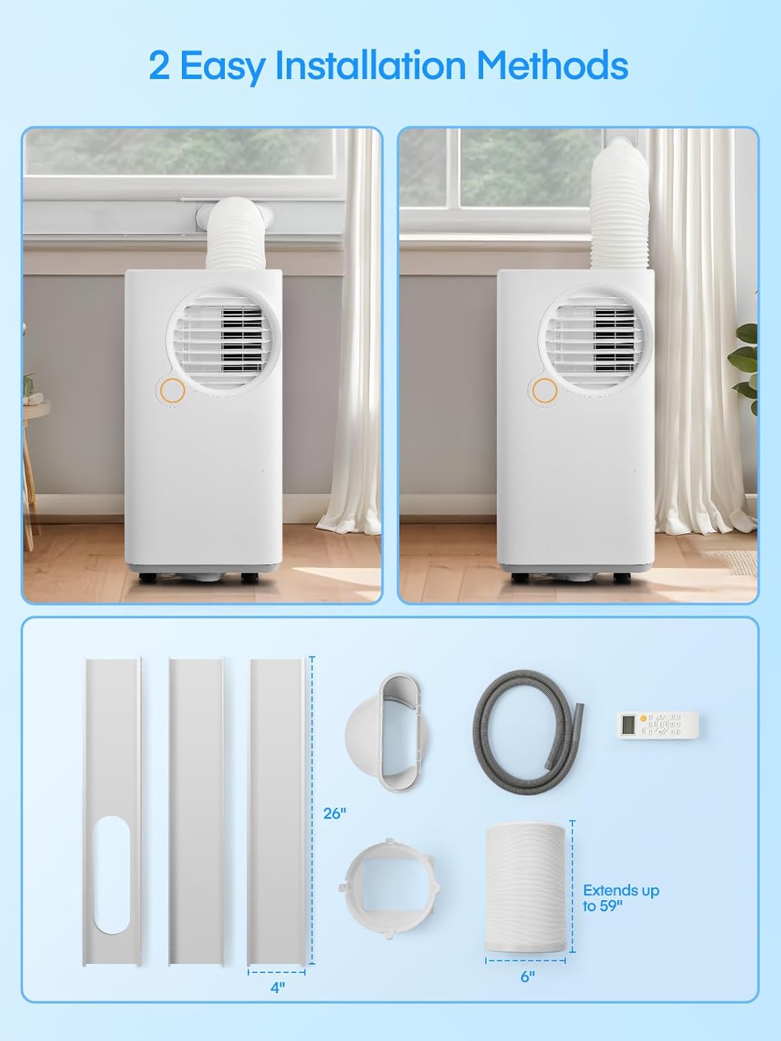 FOHERE 8000 BTU Portable Air Conditioner for Room and Heater up to 365 Sq.Ft, 5 IN 1 All Season AC Portable Air Conditioner with Remote Control and Window Kit Included, White