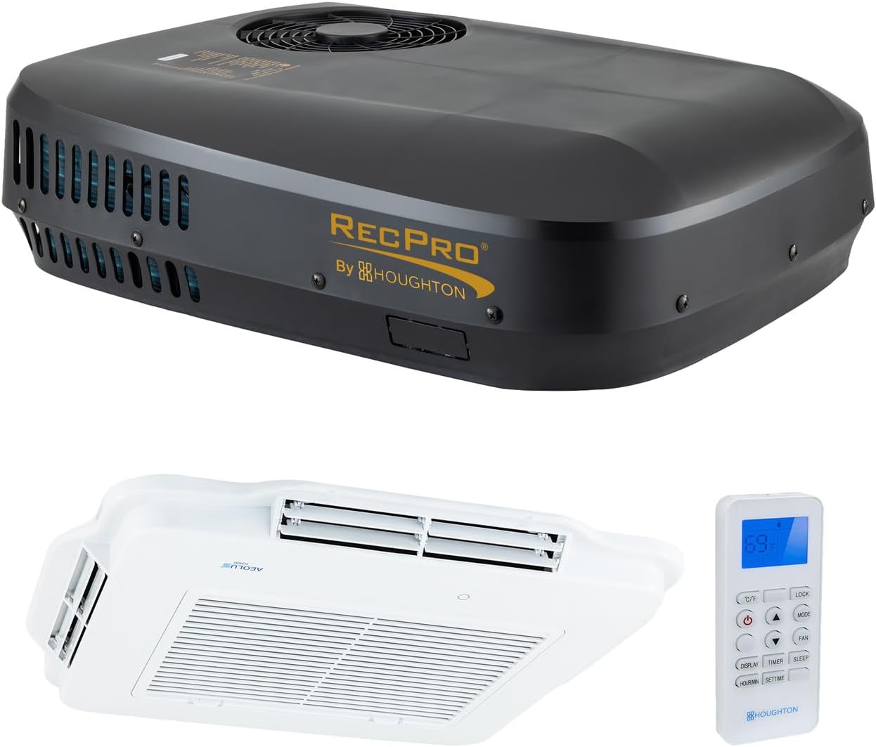 RecPro RV 48V Air Conditioner Non-Ducted Low Profile | With Heat Pump for Heating or Cooling | RV AC Unit (Black, 9.5K BTU)