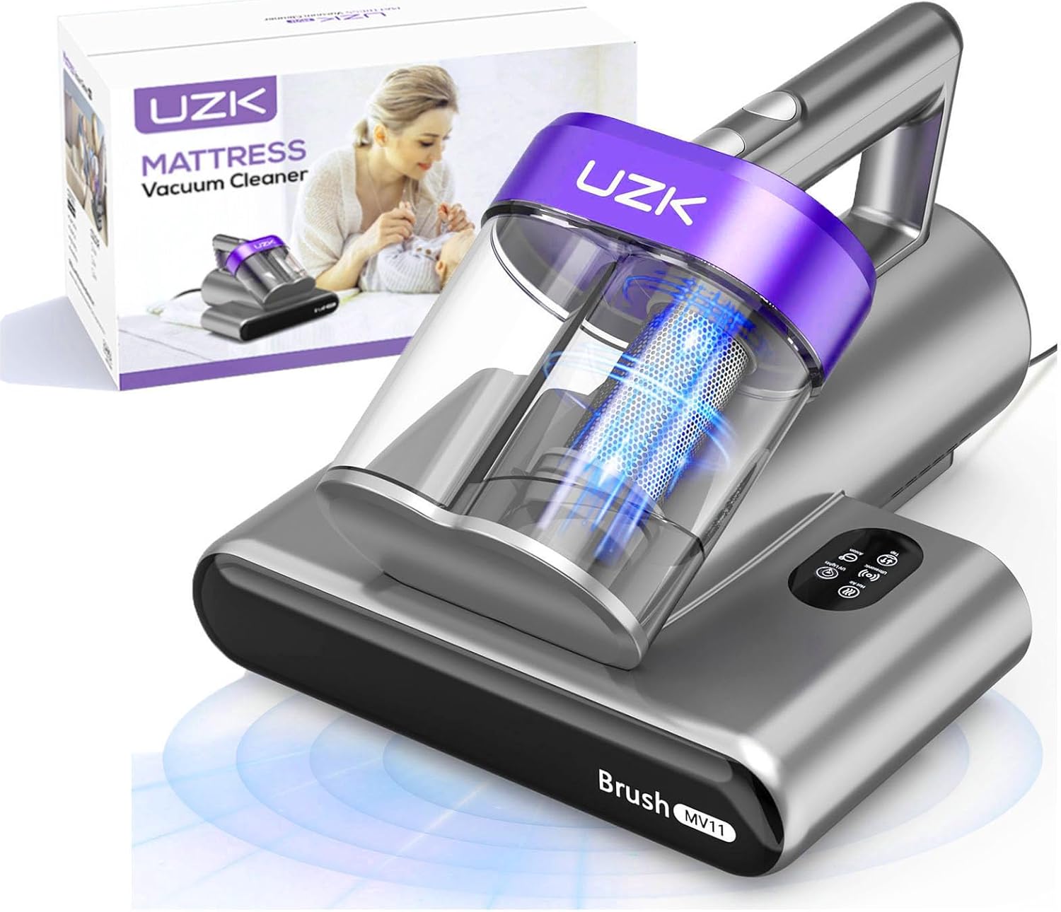 Bed Vacuum Cleaner Mattress Vacuum Cleaner,16Kpa Powerful Handheld Vacuums with UV-C Light & Double Dust Cup & High Heating & Ultrasonic & Anion for Bed Sofa (MV11,Purple)