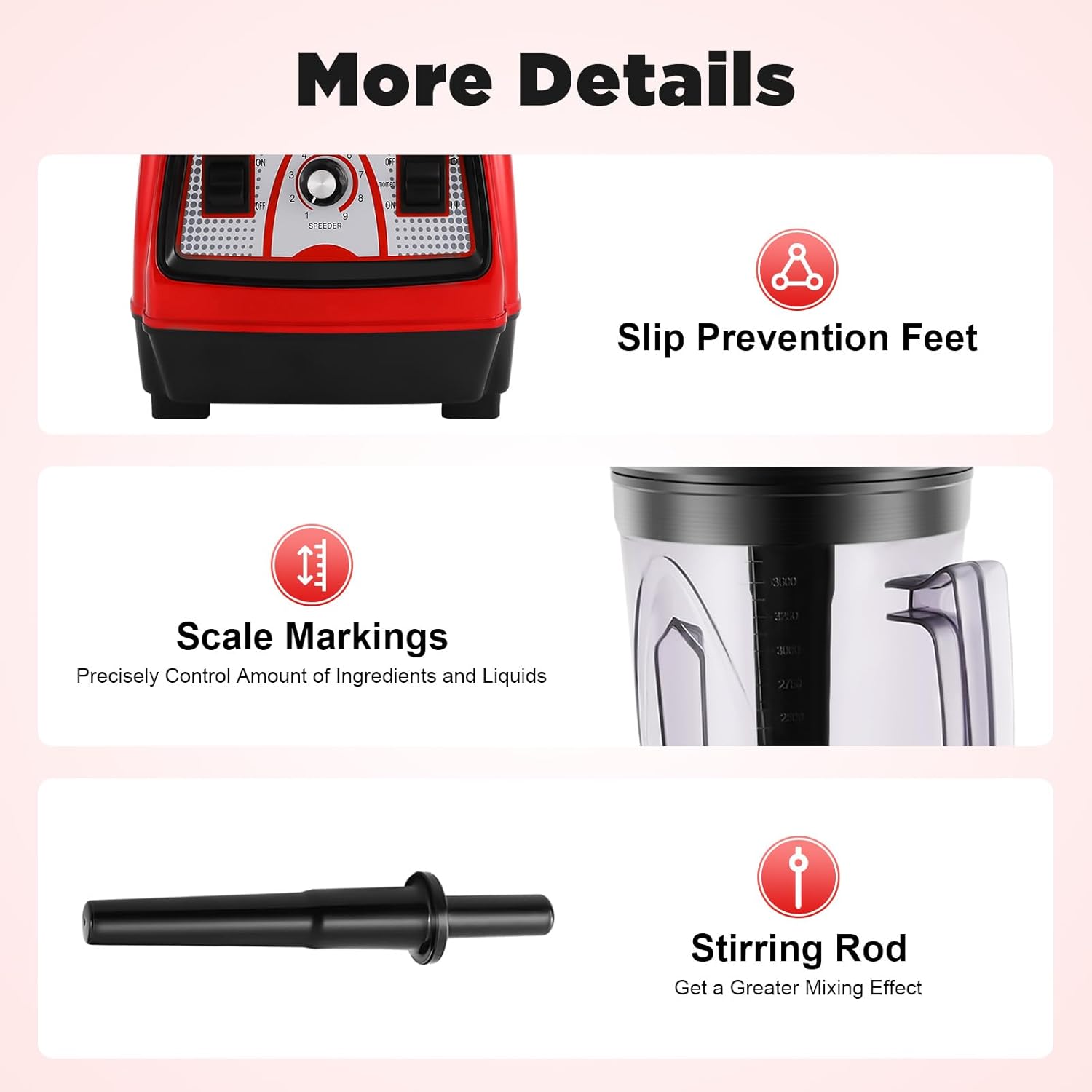 Commercial Blender 2200W Countertop, 4L Capacity Stainless Steel Blades with 9 Speed Settings, Chop/Dice/Pulse Ice Crushing Machine for Smoothies Shakes Home Restaurants Bars