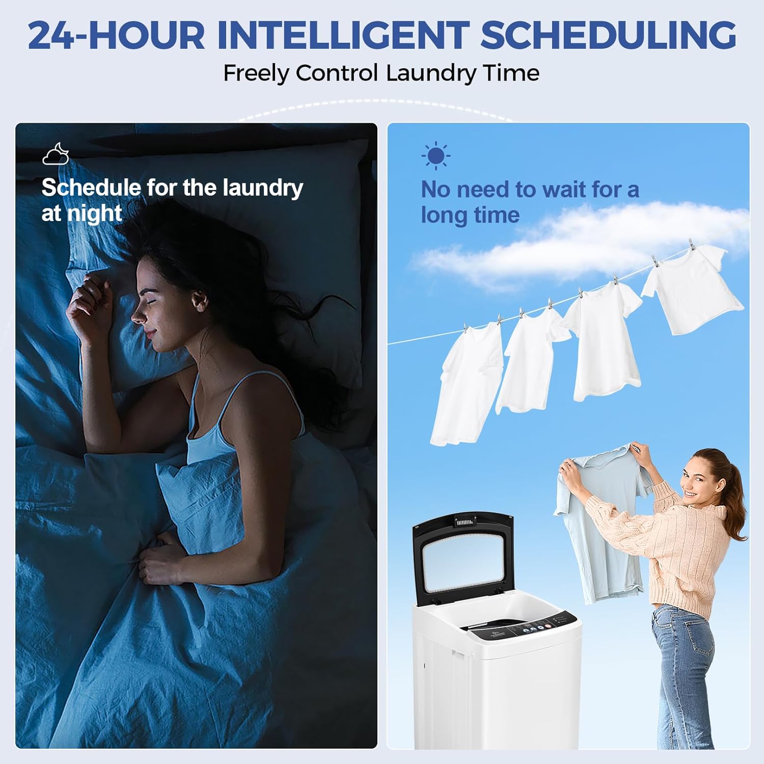 Nictemaw Portable Washing Machine, 17.8Lbs Capacity Full-Automatic Portable Washer, 2.4Cu.ft Washer and Dryer Combo with Drain Pump, 10 Programs 8 Water Levels Compact Laundry Machine for Apartment RV