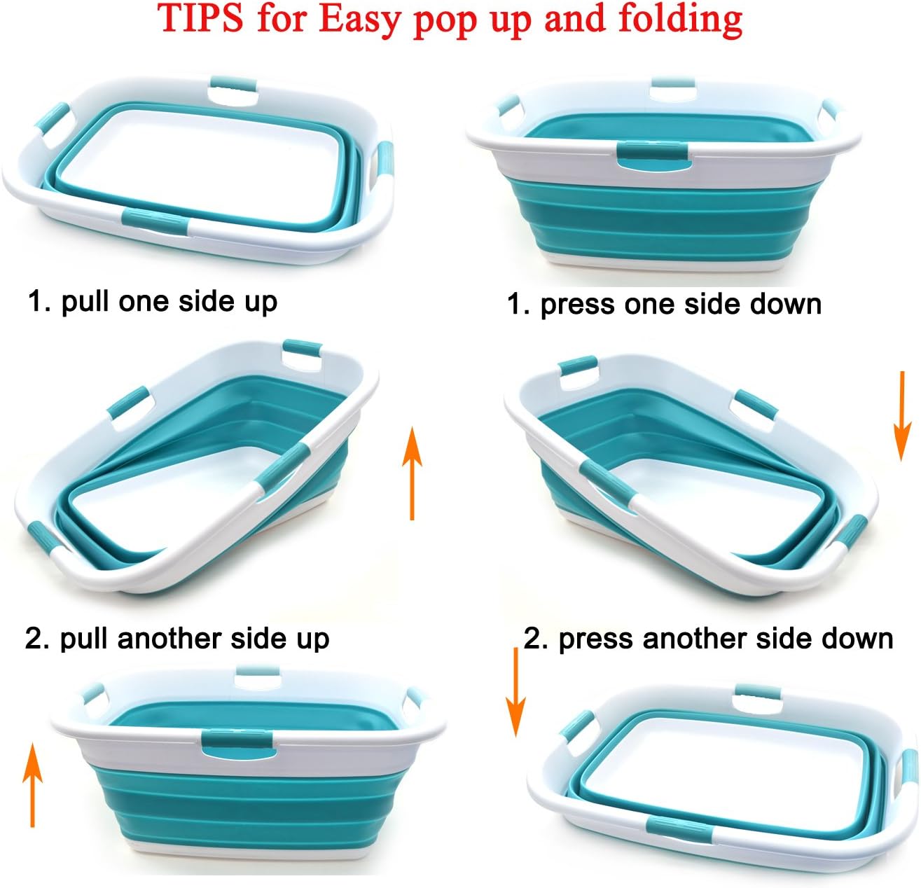 SAMMART 49L Collapsible 4 Handled Laundry Basket-Foldable Storage Container-Portable Washing Bin-Space Saving-Pet Bath Tub,Water capacity 37L (1, Bright Blue), Size : 25.4 x 18.7 x 10.25 inches