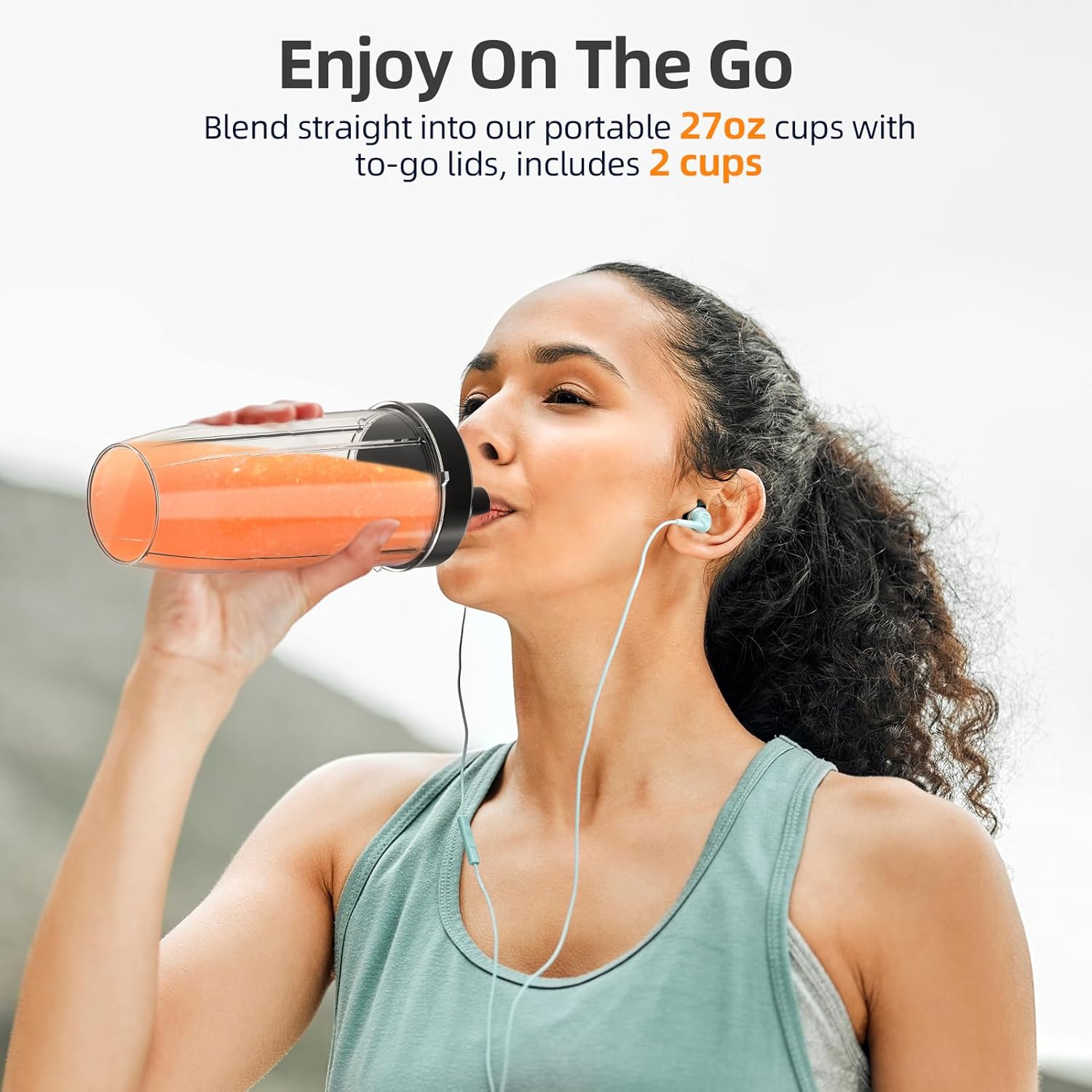 500W Personal Smoothie Blender for Shakes, Smoothies & Nutrient Extraction – Includes 2 BPA-Free 27 oz Portable Bottles with To-Go Lids, High-Speed 30000 RPM, Compact & Easy-to-Clean (Grey)