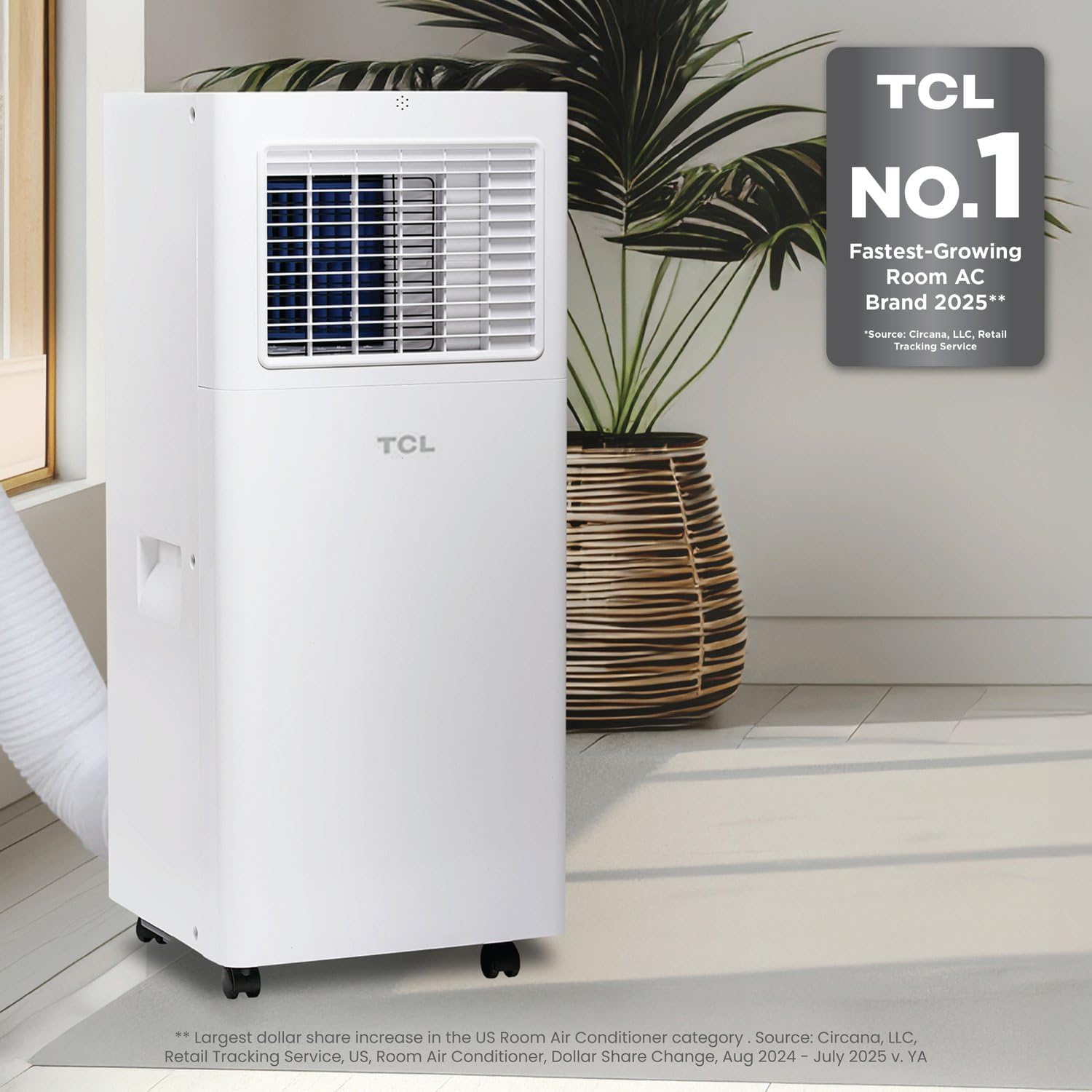 TCL H6P44W 6,000 BTU Smart Portable Air Conditioner, Fan & Dehumidifier, 250 Sq. Ft, Ultra-Compact Design, Remote Control, Compatible with Alexa/Google Assistant, Install Kit Included, White