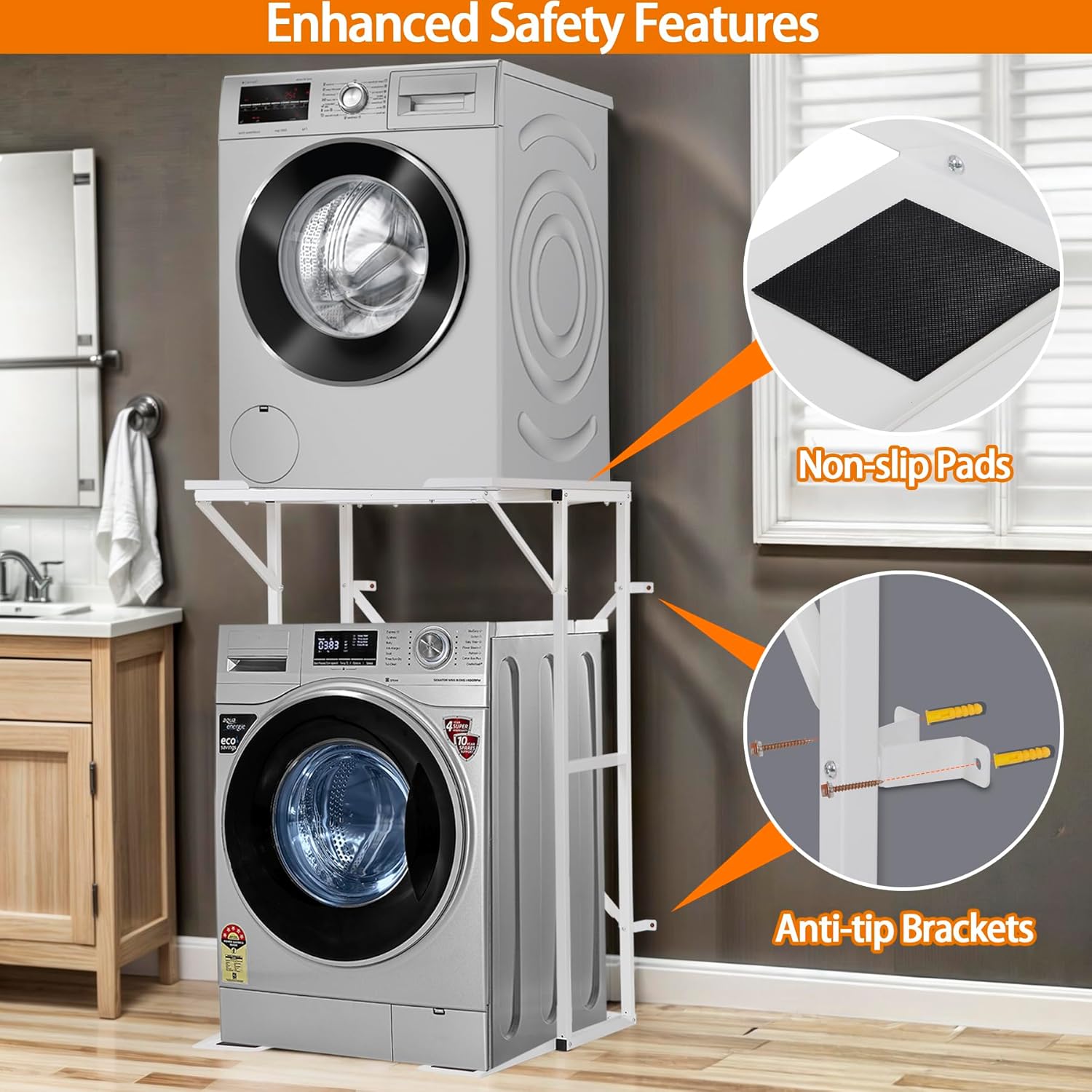 Universal Washer Dryer Stacking Rack Stand Heavy-Duty Carbon Steel, Premium Washer Dryer Stand Compatible with Most Brands and Models