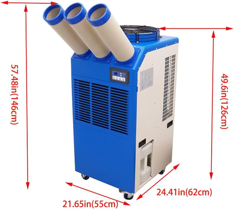Industrial Portable Air Conditioner with Wheels 14L Large Tank Commercial Spot Cooler Adjustable Air Outlet Ideal for Hospitals Workshops Outdoor Events 220V 2.4KW
