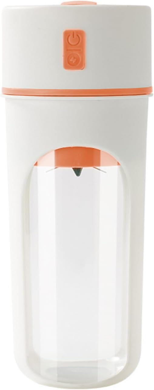 Portable Wireless Electric Juicer Blender, USB Rechargeable, White with Color Accents, Steel Six-Blade, Fruit Mixer Cup with Straw, Personal Size (Orange)