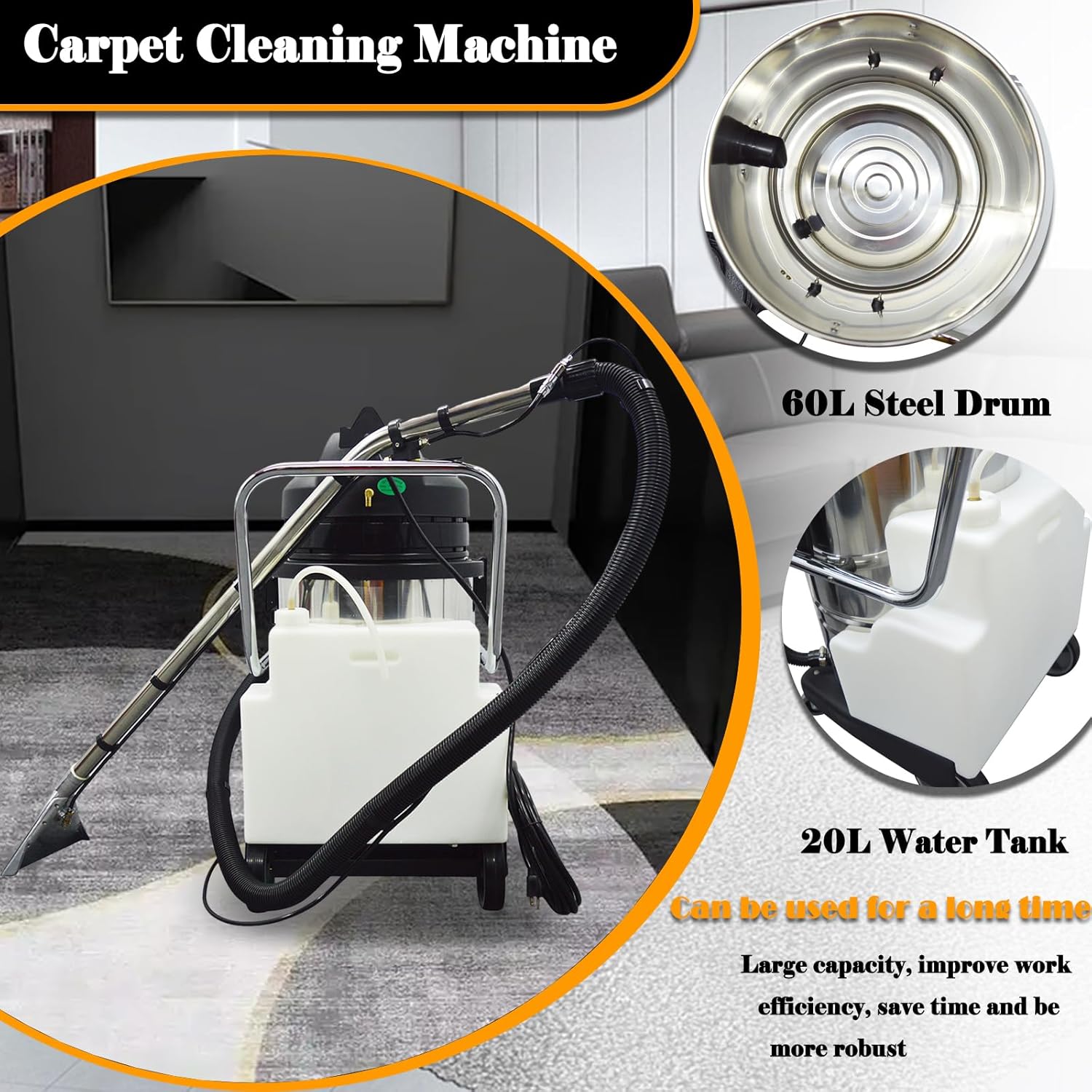 2000W Carpet Extractor 13.2Gal Upholstery Cleaning Spraying Machine Carpet Wet/Dry Cleaner Machine with 6 Joints 110V