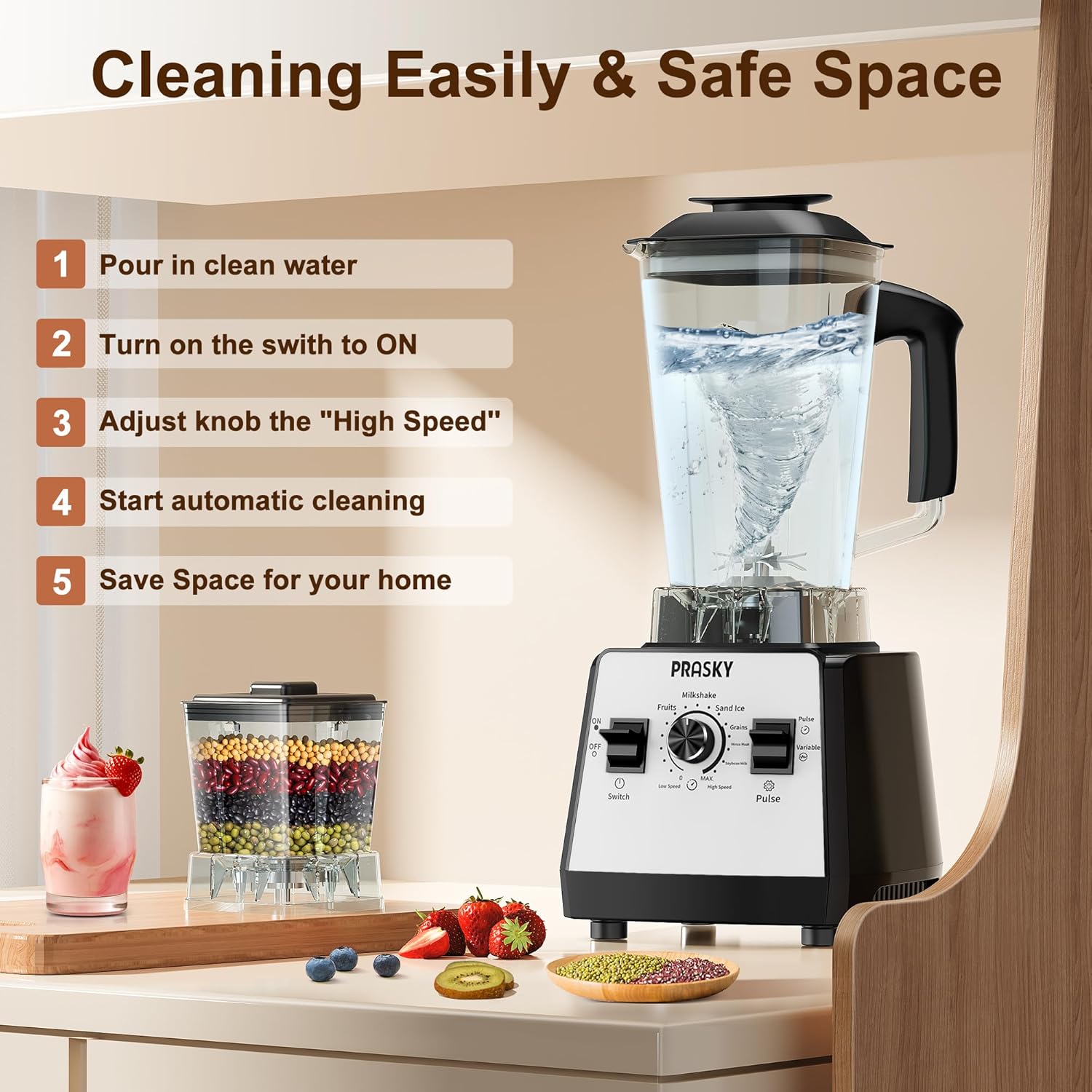 Countertop Blender, 70oz Capacity 1000W Motor 6 Speeds, 2 Container with 25oz To-go Cup, Blender for Fruits, Vegetables, Ice, Coffee Bean, Spices (White)