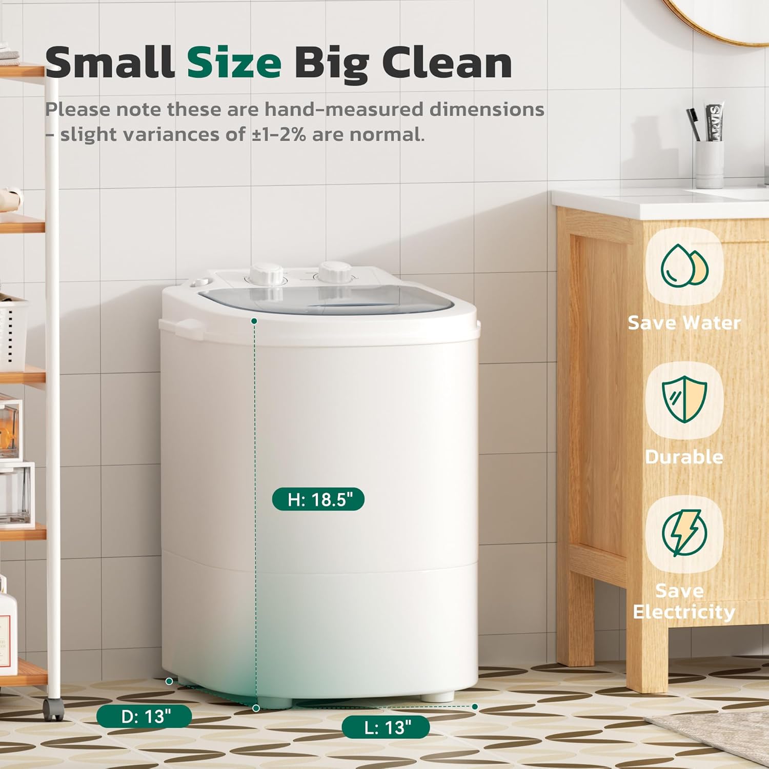 Greenvelly Portable Washing Machine, 6.6lbs Single Tub Small Laundry Washer with Spin Basket, Semi-automatic Washer Machine for Apartment, Dorms, RV, Home (Grey White)