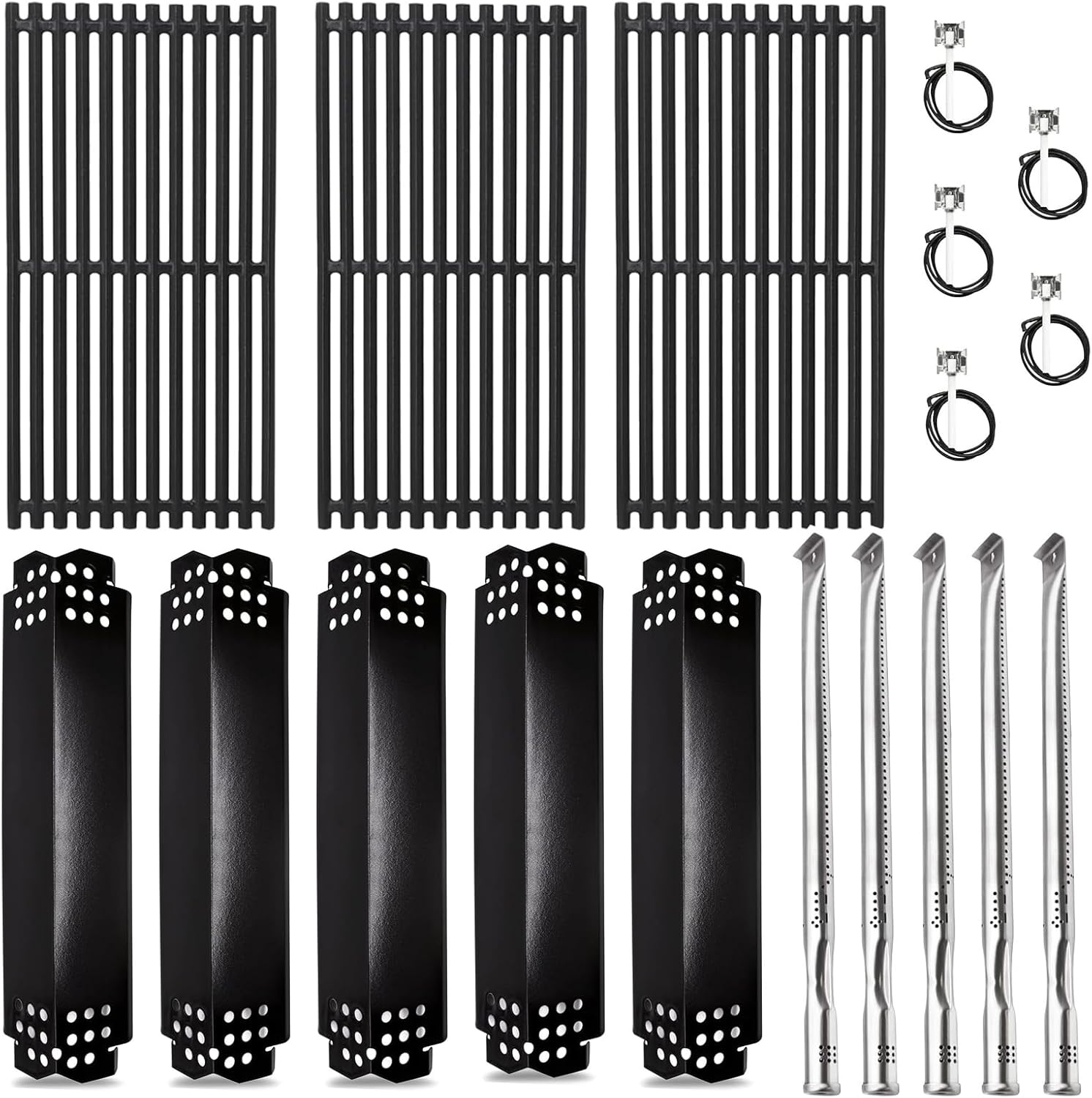 Criditpid Grill Replacement Parts for Nexgrill 720-0882A 720-0882AE 730-0882 730-0882AE, Grill Heat Plates, Burner Tubes, Igniter & Cast Iron Grates for Nexgrill Evolution Infrared Plus 5-Burner Grill
