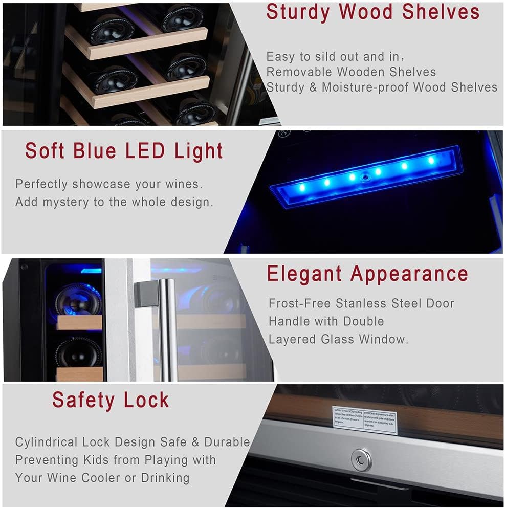 24 Inch 46 Bottle Wine Cooler Cabinet Beverage Fridge,Dual Zone Built-in and Freestanding Wine Cellars,41°F-68°F Digital Temperature Control,with Adva