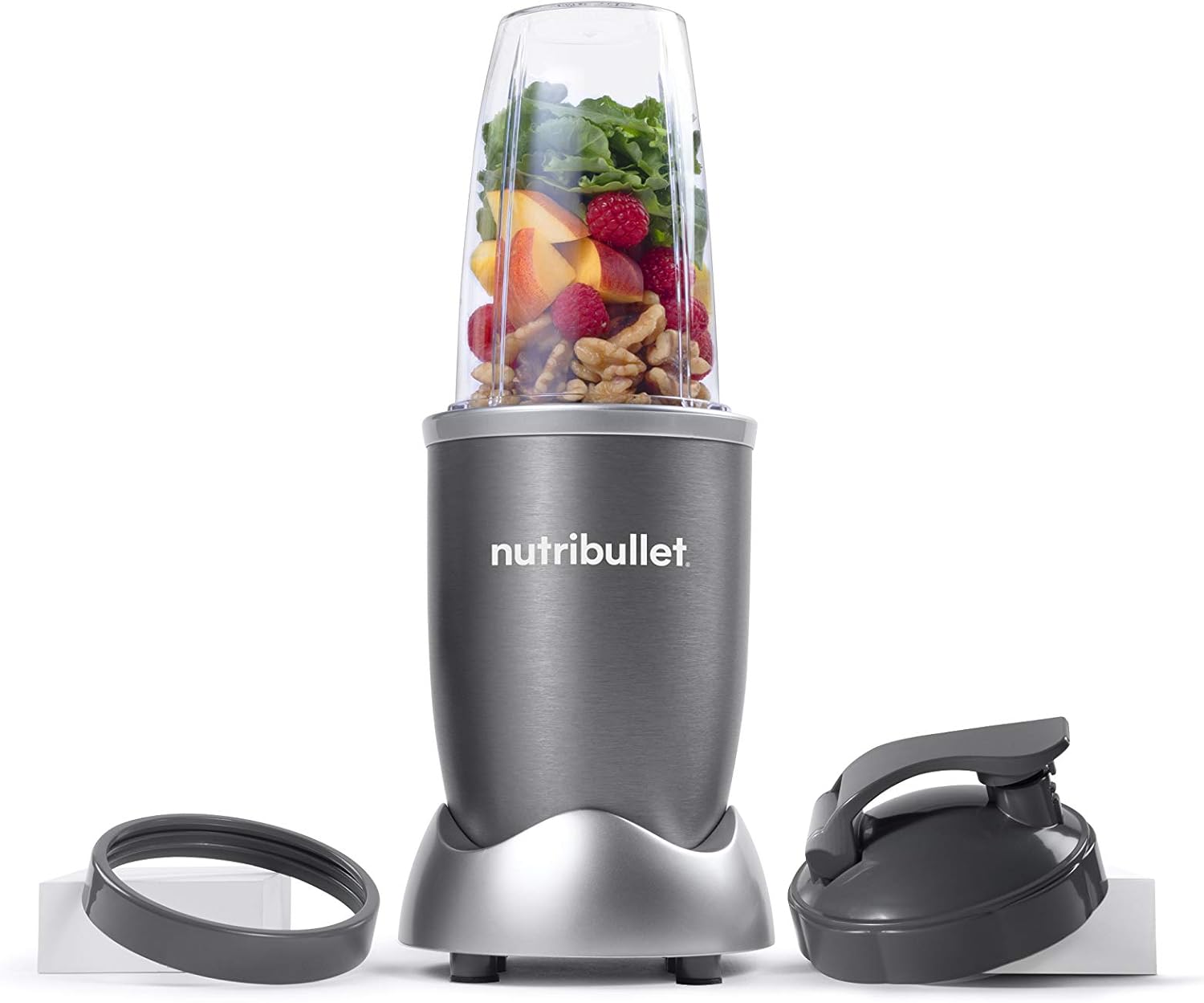 nutribullet Personal Blender for Shakes, Smoothies, Food Prep, and Frozen Blending, 24 Ounces, 600 Watt, Gray, (NBR-0601) and NutriBullet 24 Ounce Tall Cup with Standard Lip Ring, Clear/Gray
