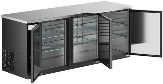 78-Inch Black Counter Height Back Bar Refrigerator, 3-Door Commercial Beverage Cooler with LED Lighting, 25.8 Cu. Ft Storage, Digital Temperature Control, Stainless Steel Top