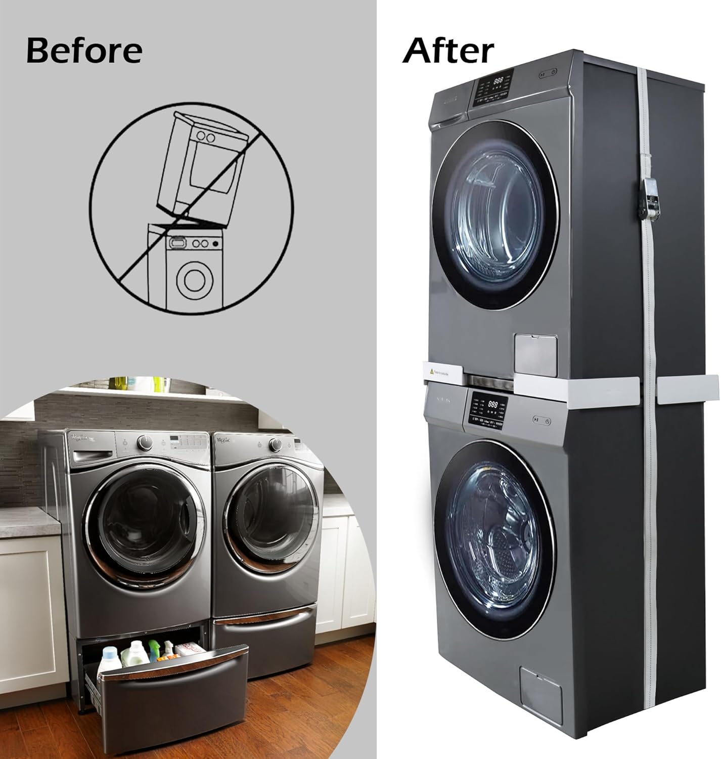 MaxWorks Stacking Kit for Washer and Dryer, Universal Stacking Kit for Washing Machine and Dryer