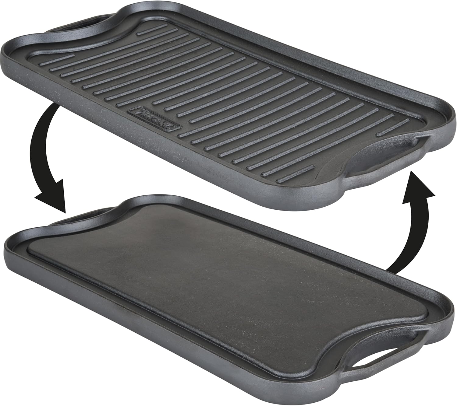 Viking Griddle, 20 Inch Reversible Cast Iron Grill Pan, Pre-Seasoned, Oven Safe, Hand Wash Only, Induction Ready, Black