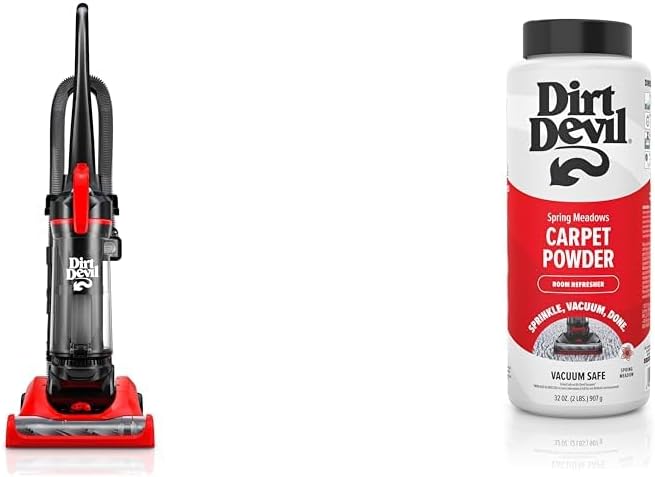 Dirt Devil Multi-Surface+ Upright Bagless Vacuum Cleaner Machine for Carpet and Hard Floor, UD76200V + 32 oz Carpet Powder, Room Refresher, Odor Eliminator, Spring Meadows Scent, AD31210