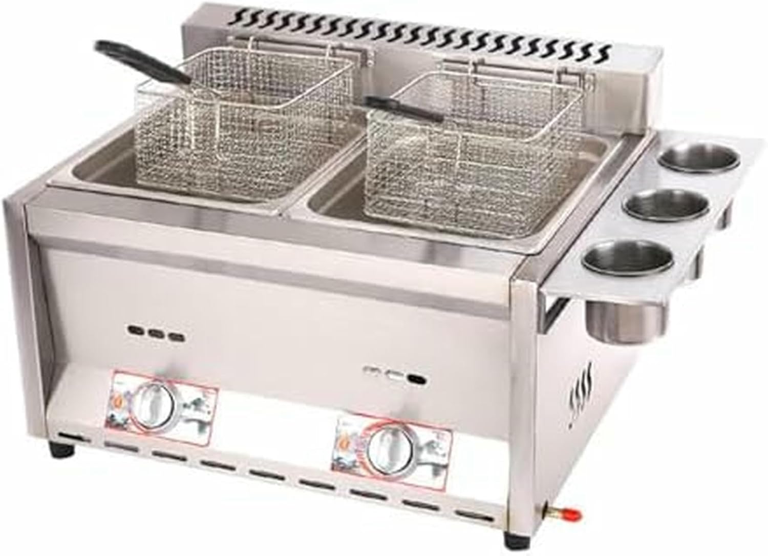 Commercial Countertop LPG Gas Double Tank Deep Fat Fryer Stainless Steel Chip Fryer with Basket and Lid for French Fries Home Kitchen Restaurant