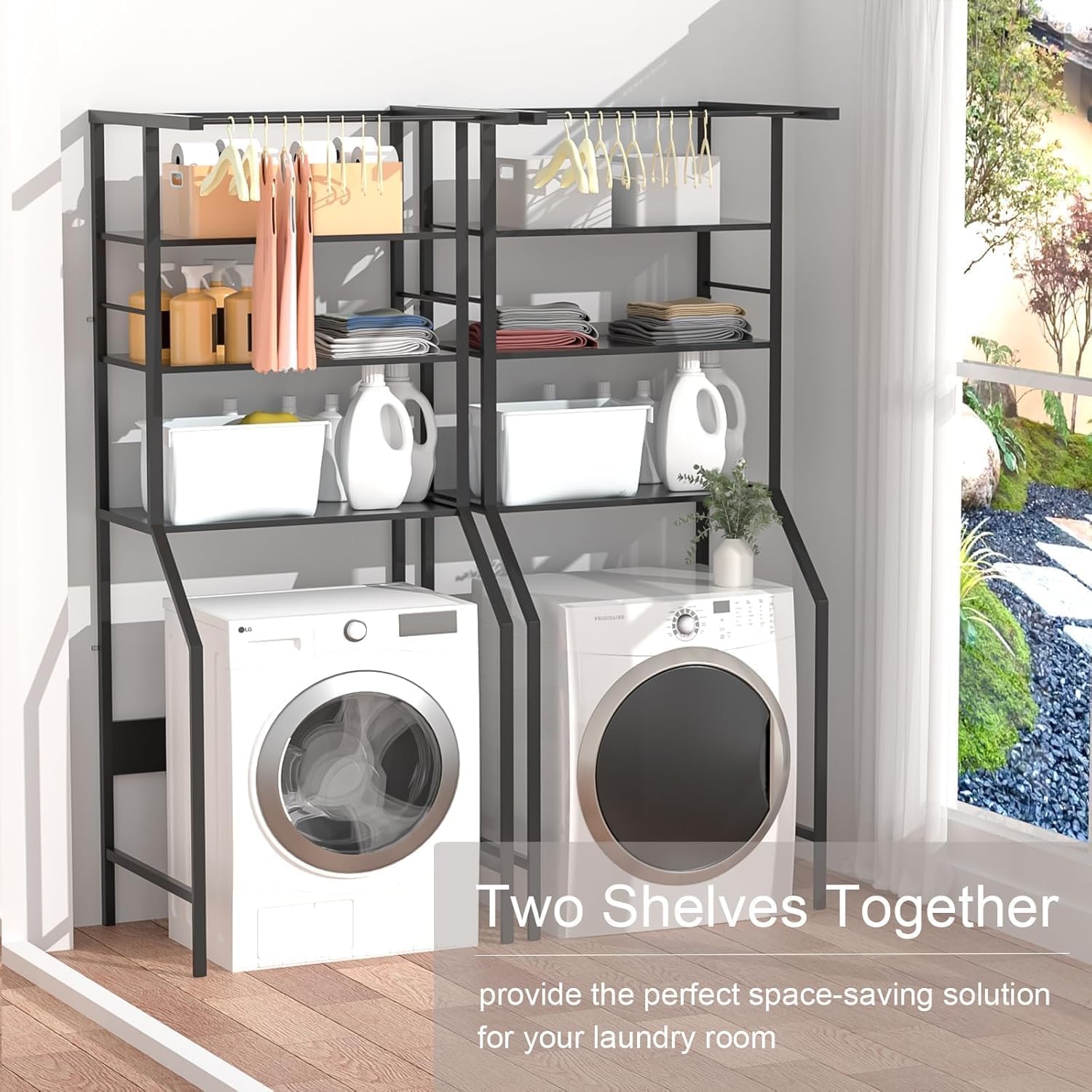 Dryer Storage Shelf and Heavy Duty Over the Washer– All-Steel Laundry Room Organizer with Clothes Drying Rod, Space-Saving Shelf for Front-Load Washers and Dryers, 29.92