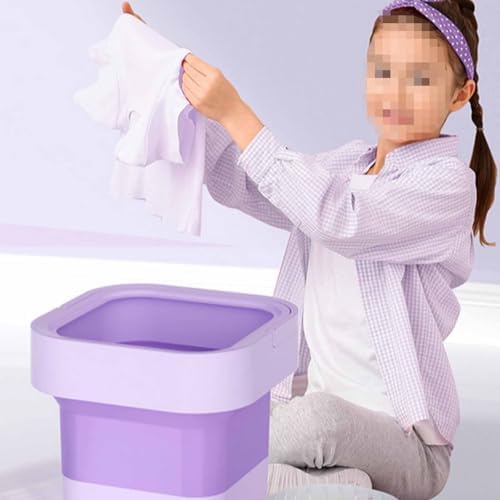 Portable Spin Laundry Basket Machine - Large Capacity, Automatic Drainage, Hidden Handle - Ideal for Underwear, Socks, Baby Clothes - Compact and Folding, Purple