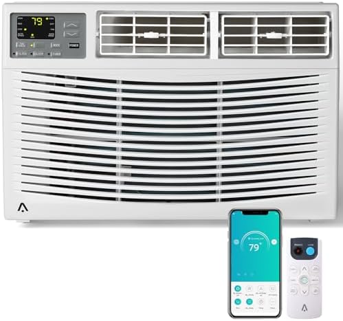 12000 BTUs Window Air Conditioner, Smart Window Air Conditioner Unit Cooling for 550 Sq.Ft, Remote & App Control, Quiet 50dB, Includes Window Kit, 115V/60Hz, White