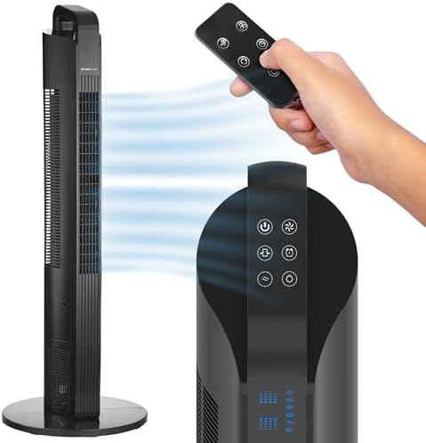 42” Oscillating Tower Fan, 3 Speed Portable Fan Tower With Remote Control, Quiet Operating Floor Fan for Bedroom with 7.5 Hr Auto Off Timer, Modern Design Room Cooling Fan For Home & Office