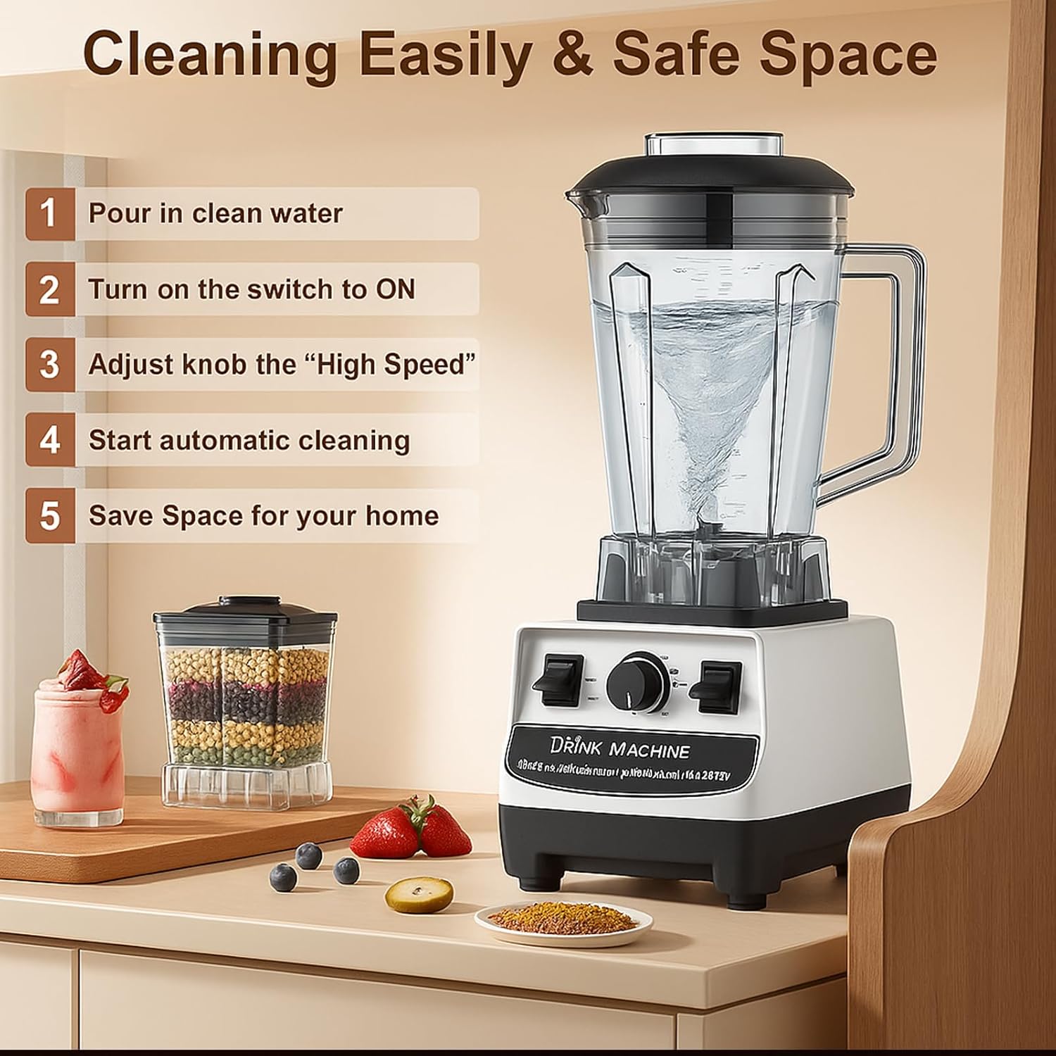 Professional Blender, 1600W Commercial Smoothie Maker for Kitchen, 2L Countertop Blender for Crushing Ice, Frozen Fruit, Soup, Juice, Milkshakes, Adjustable Speed