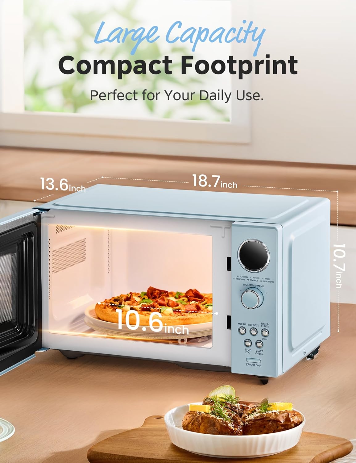 COMFEE' Retro Microwave Oven, Small Microwave with 6 Auto Menus, 0.9 cu.ft Countertop Compact Microwave with Multi-stage Cooking, Mute Function, LED digital, Green/900W, CMO-MMP02AA(GN)