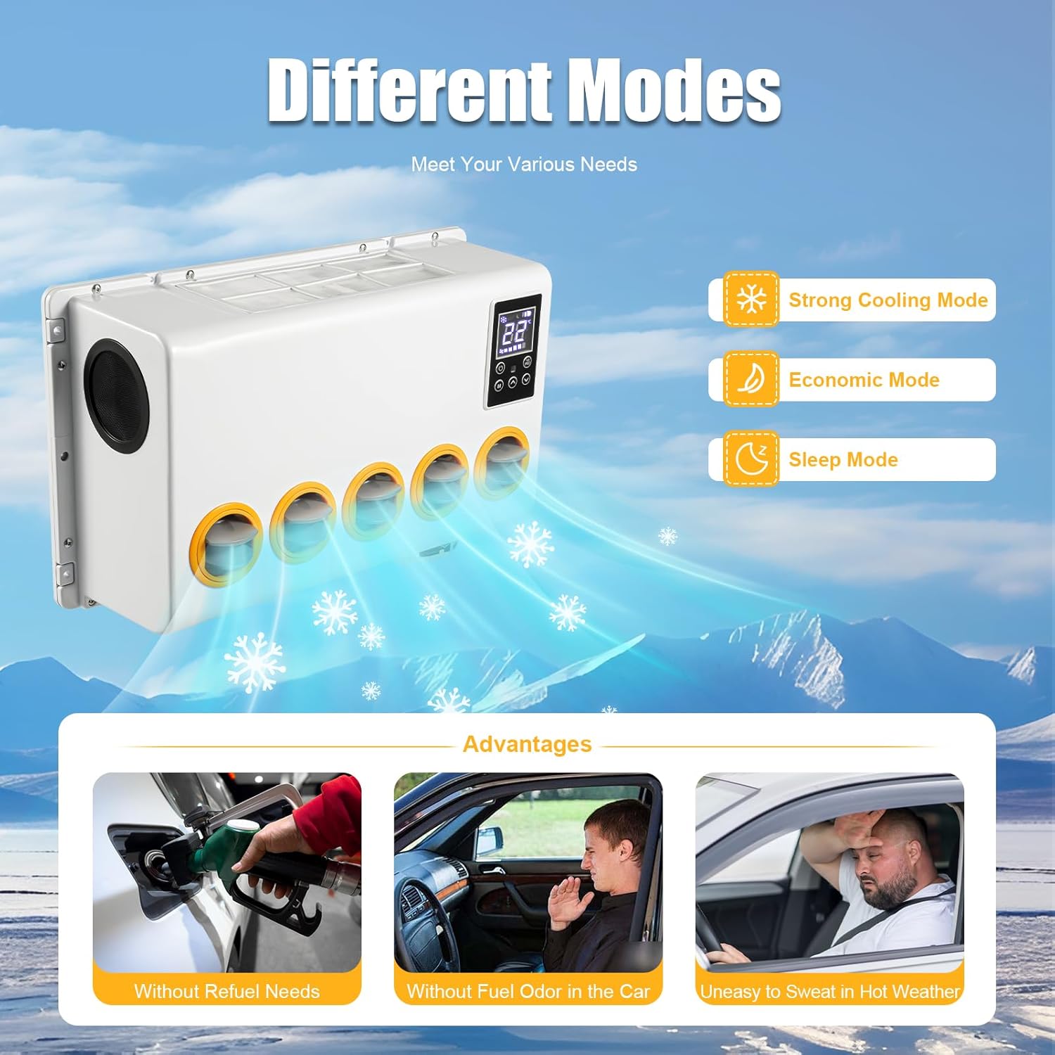 12V Universal Truck Parking Air Conditioner Unit DC Fast Cooling,Truck Air Conditioner Camper A/C Unit 6 Hours Using 6800 BTU For RV,Truck,Farm Car,Van,Excavator,Bus,Car,Pickup,Etc