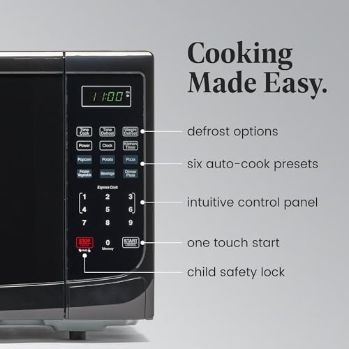Farberware 1.1 Cu. Ft. Countertop Microwave Oven – 1000 Watts Power, Auto Cook Settings, Defrost, Easy Clean and Child Safety Lock - Black