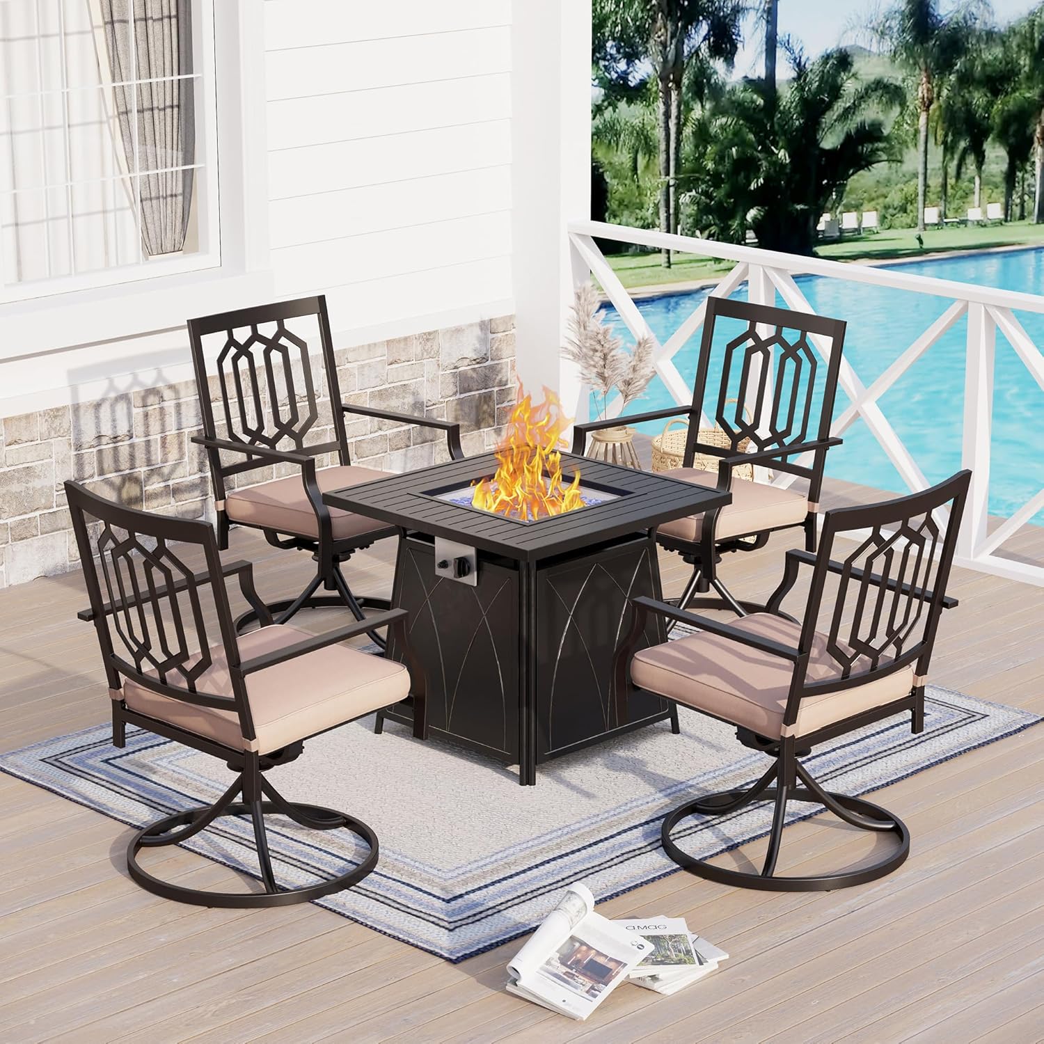 Sophia & William 5 Pieces Patio Dining Set with Gas Fire Pit Table Outdoor Patio Furniture 28