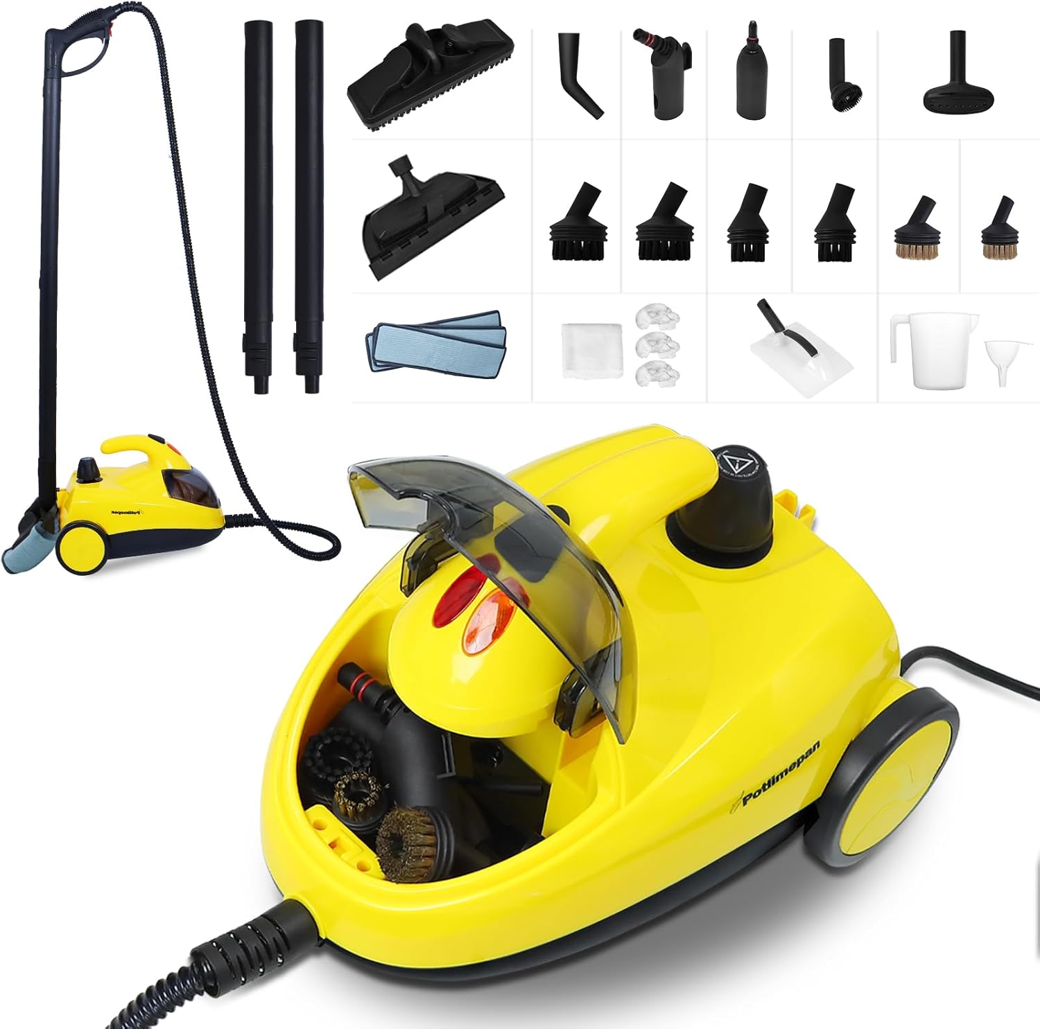 1500W Steam Cleaner for Home & Car -1.5L, 16.4ft Cord, Easy Storage with On-Board Compartment, 36 Attachments,Deep Cleaning for Floors,Tiles,Carpets,Upholstery,Grout&Wallpaper (36 in 1)