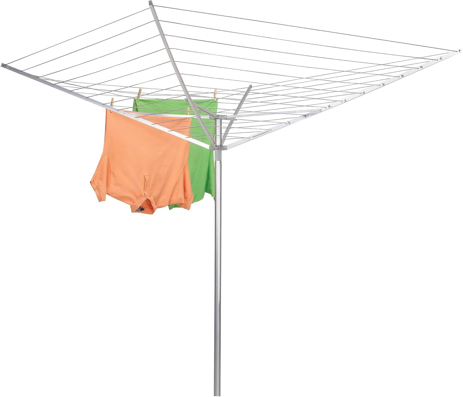 Household Essentials 17120-1 Rotary Outdoor Umbrella Drying Rack | Aluminum Arms and Steel Post | 12-Lines with 165 ft. Clothesline