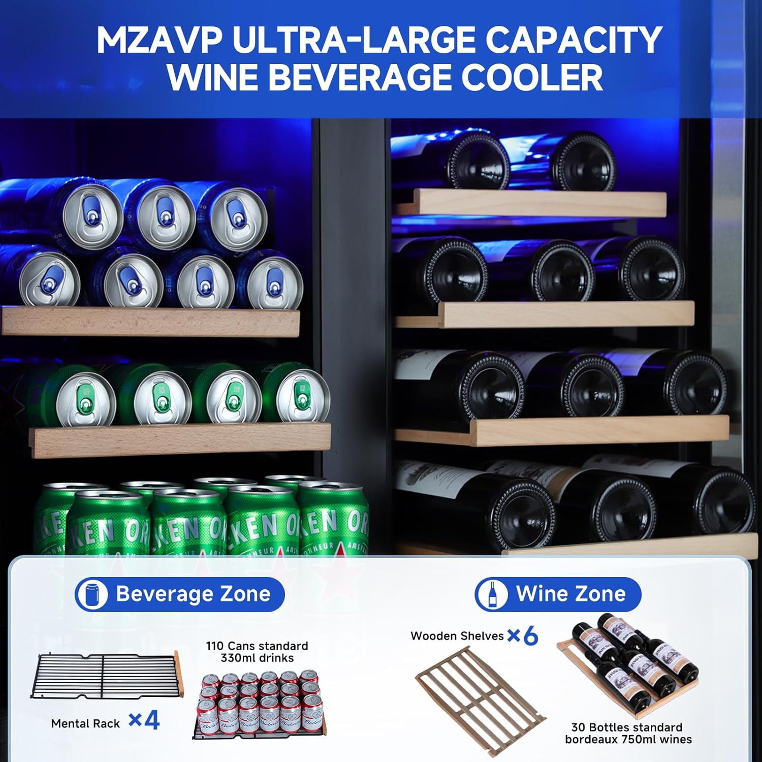 24 Inch Wine Fridge & 30 Inch Wine and Beverage Refrigerator with Upgraded Compressor, Intelligent Temperature Memory, Freestanding or Built-In Dual Zone Wine Cooler Black