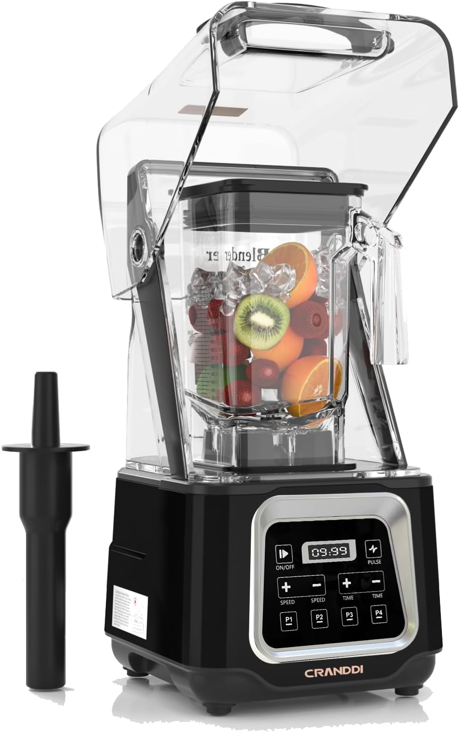 CRANDDI Commercial Smoothie Blender, 2200W High-Power Smart Blender with 4 Pre-Programmed Cycles, Professional Blenders with Removable Shield, 52oz Jar, Upgraded Blade, K80TS (Black)