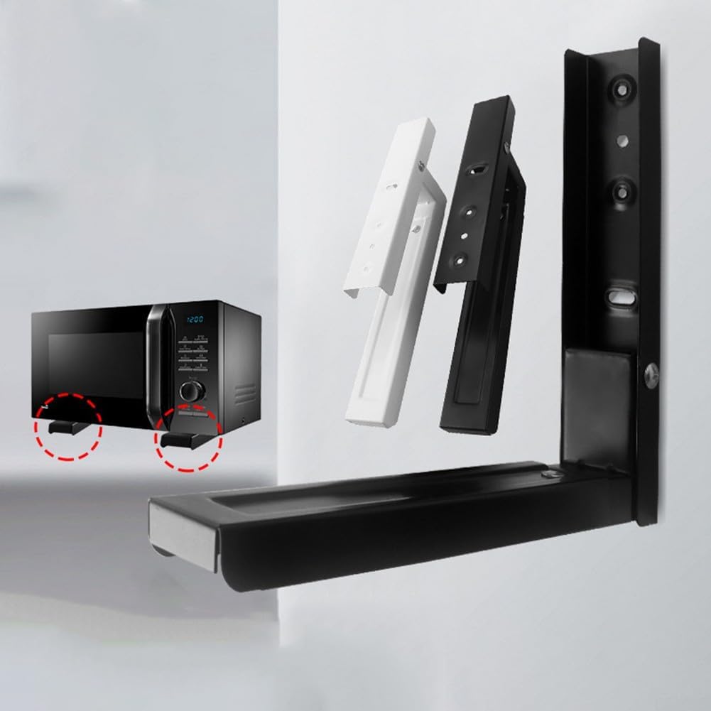 2PCS Wall-Mounted Microwave Brackets Heavy Duty Foldable Adjustable Stainless Steel Space-Saving Kitchen Wall Storage 25kg Load Rustproof Ventilated Oven Mounting Hardware(white)